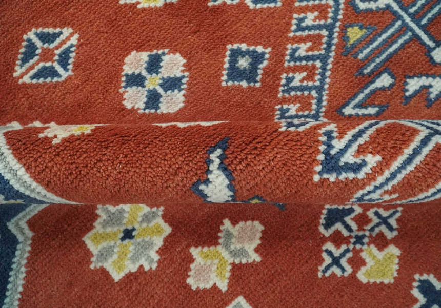 Custom Made Red, Blue, Gray and Mustard Traditional Hand knotted wool Area Rug