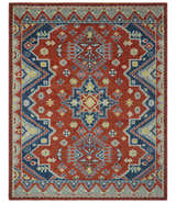 Custom Made Red, Blue, Gray and Mustard Traditional Hand knotted wool Area Rug