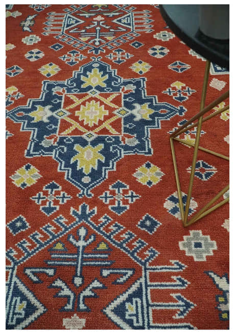 Custom Made Red, Blue, Gray and Mustard Traditional Hand knotted wool Area Rug