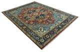 Custom Made Rust and Blue Traditional Medallion Hand Knotted Wool Area Rug