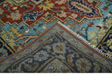 Custom Made Rust and Blue Traditional Medallion Hand Knotted Wool Area Rug