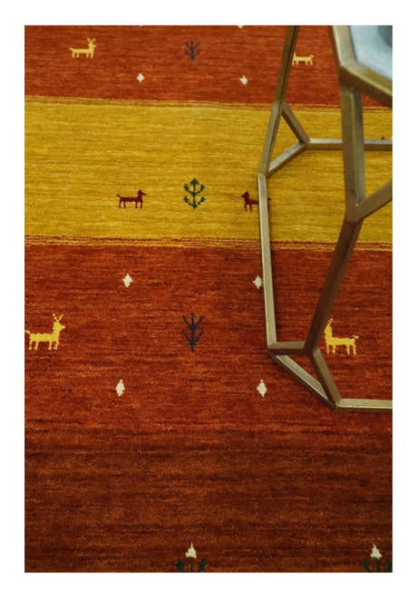 Custom Made Rust, Brown, Gold and Charcoal Geometrical Stripes Design wool area rug