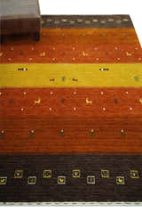 Custom Made Rust, Brown, Gold and Charcoal Geometrical Stripes Design wool area rug