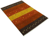 Custom Made Rust, Brown, Gold and Charcoal Geometrical Stripes Design wool area rug