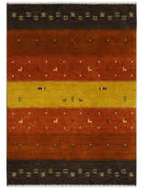 Custom Made Rust, Brown, Gold and Charcoal Geometrical Stripes Design wool area rug