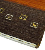 Custom Made Rust, Brown, Gold and Charcoal Geometrical Stripes Design wool area rug