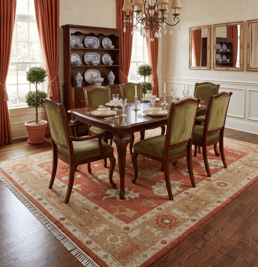 Custom Made Rust, Ivory and Beige Hand Knotted Traditional Oushak Multi Size Wool Area Rug