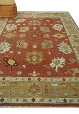 Custom Made Rust, Ivory and Beige Hand Knotted Traditional Oushak Multi Size Wool Area Rug