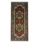 Custom Made Rust, Mustard, Ivory and Blue Hand Knotted Traditional Wool Area Rug