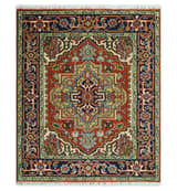 Custom Made Rust, Mustard, Ivory and Blue Hand Knotted Traditional Wool Area Rug