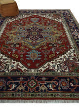 Custom Made Rust, Mustard, Ivory and Blue Hand Knotted Traditional Wool Area Rug