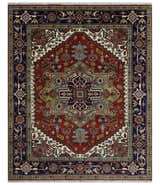 Custom Made Rust, Mustard, Ivory and Blue Hand Knotted Traditional Wool Area Rug