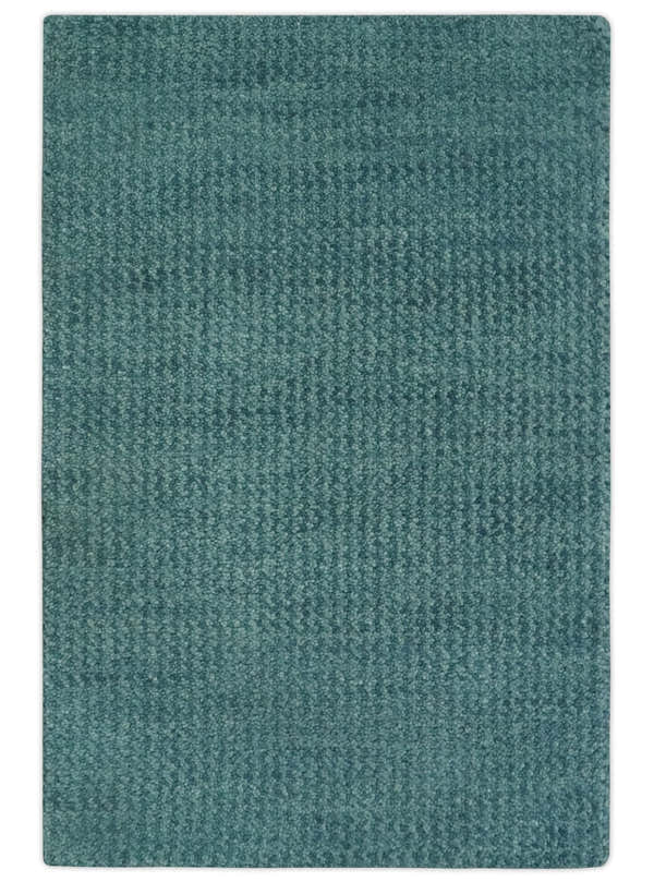 Custom Made shades of Sea Blue Contemporary Hand Knotted Wool area Rug
