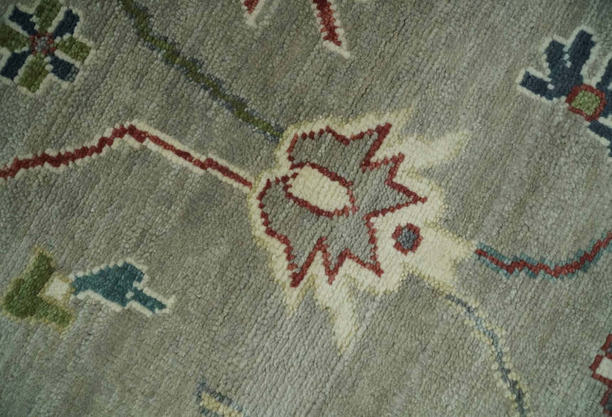 Custom Made Silver and Gray Oushak Hand Knotted Traditional Wool Rug