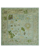 Custom Made Silver and Green Hand Knotted Traditional Oushak wool area rug