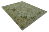 Custom Made Silver and Green Hand Knotted Traditional Oushak wool area rug