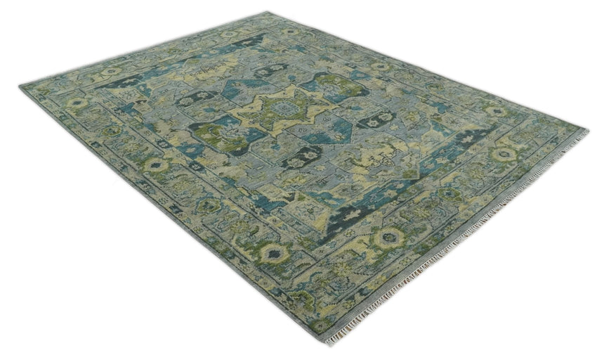 Custom Made Silver, Moss Green and Blue Heriz Traditional Wool Rug
