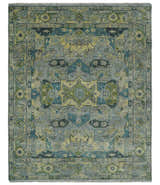 Custom Made Silver, Moss Green and Blue Heriz Traditional Wool Rug