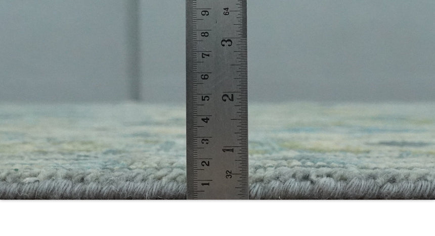 Custom Made Silver, Moss Green and Blue Heriz Traditional Wool Rug