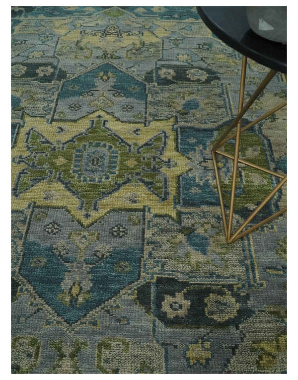 Custom Made Silver, Moss Green and Blue Heriz Traditional Wool Rug