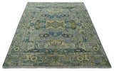 Custom Made Silver, Moss Green and Blue Heriz Traditional Wool Rug