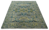 Custom Made Silver, Moss Green and Blue Heriz Traditional Wool Rug