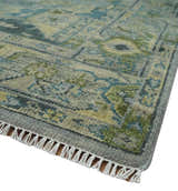 Custom Made Silver, Moss Green and Blue Heriz Traditional Wool Rug
