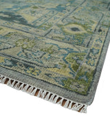 Custom Made Silver, Moss Green and Blue Heriz Traditional Wool Rug