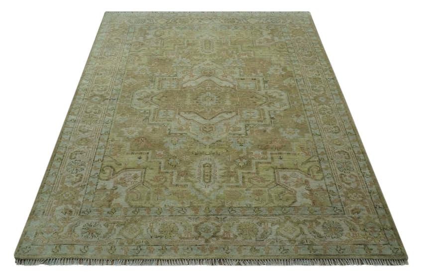 Dune Custom Made Silver, Olive and Peach Hand Knotted Traditional wool Rug