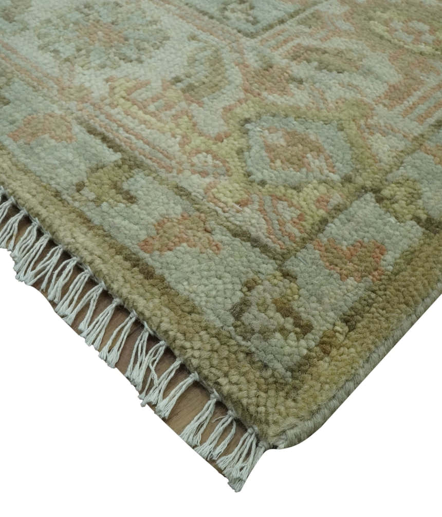 Dune Custom Made Silver, Olive and Peach Hand Knotted Traditional wool Rug