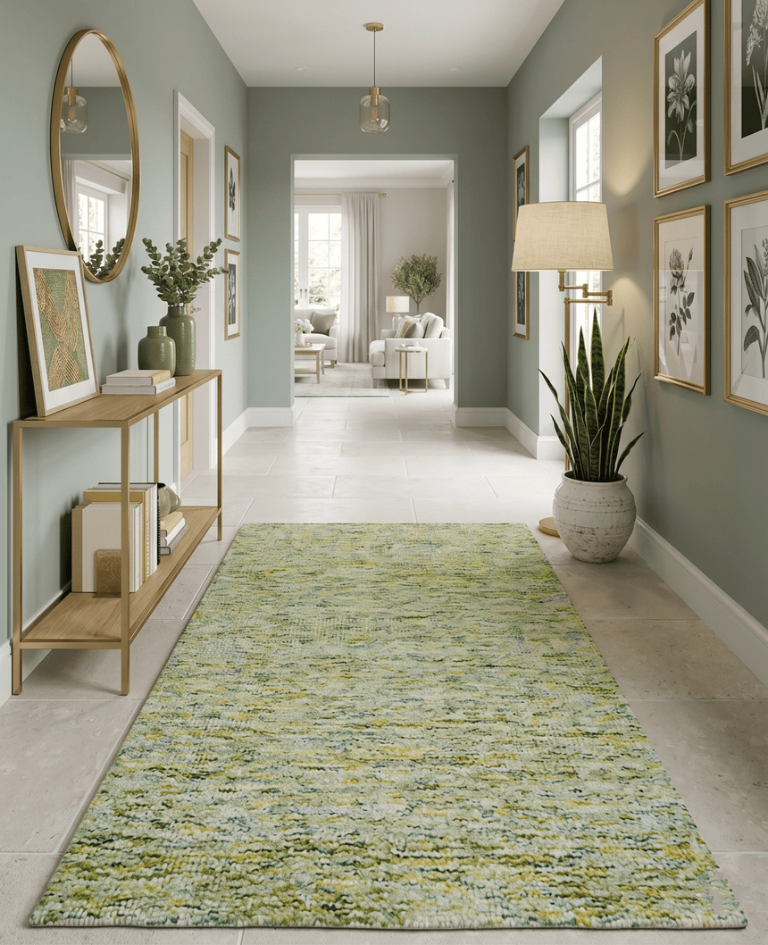 Custom Made Solid Green And Ivory Hand Tufted Natural Wool Area Rug
