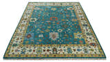 Custom Made Teal and Ivory Hand knotted Traditional Oushak wool Area Rug