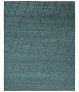 Custom Made Teal and Ivory Modern Stripes Design Hand Knotted wool Area Rug