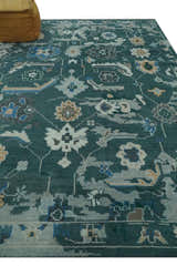 Custom Made Teal and Silver Traditional Oriental Oushak wool Area Rug