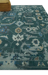 Custom Made Teal and Silver Traditional Oriental Oushak wool Area Rug