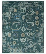 Custom Made Teal and Silver Traditional Oriental Oushak wool Area Rug