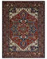 Custom Made Traditional Brown, Ivory and Blue Hand knotted Multi Size wool Area Rug