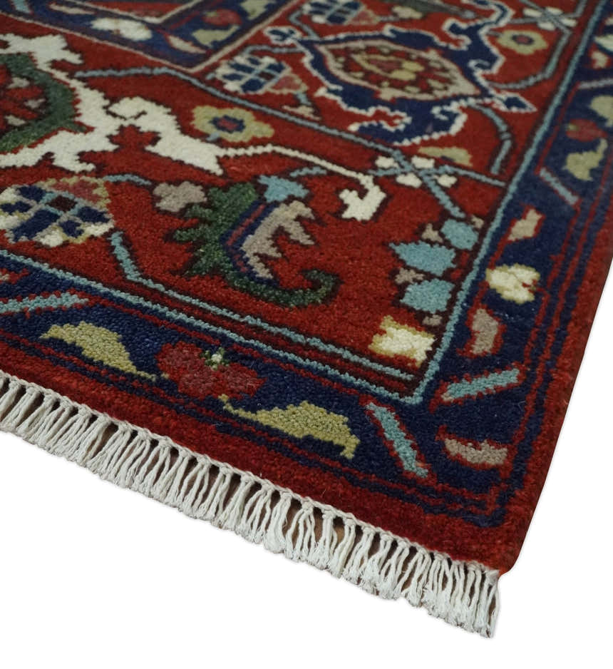 Custom Made Traditional Brown, Ivory and Blue Hand knotted Multi Size wool Area Rug