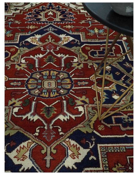 Custom Made Traditional Brown, Ivory and Blue Hand knotted Multi Size wool Area Rug