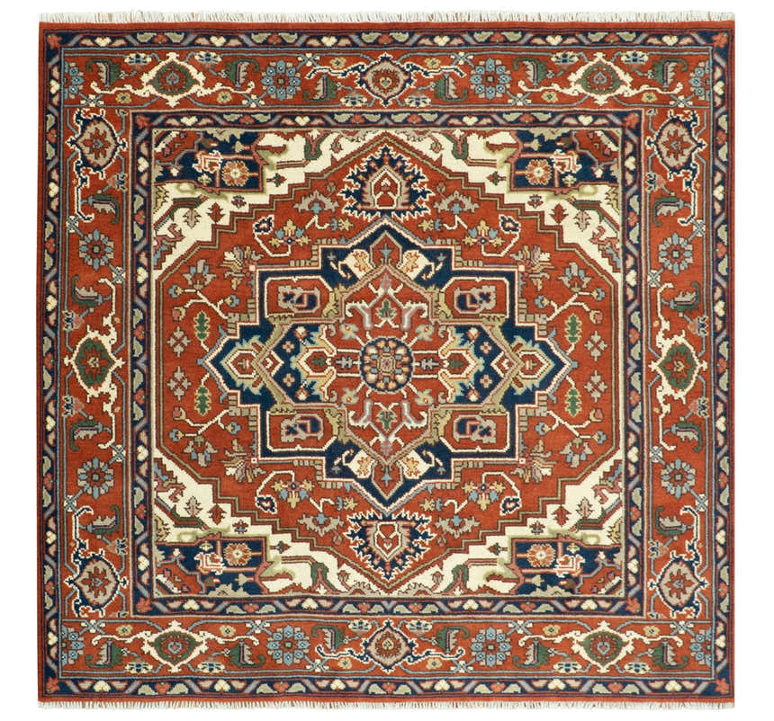 Custom Made Traditional Brown, Ivory and Blue Hand knotted Multi Size wool Area Rug