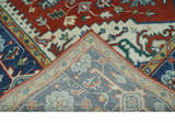 Custom Made Traditional Rust, Ivory and Blue Heriz Medallion Wool Area Rug
