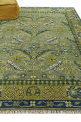 Custom Made Traditional Floral Green and Blue Hand Knotted wool area rug