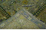Custom Made Traditional Floral Green and Blue Hand Knotted wool area rug