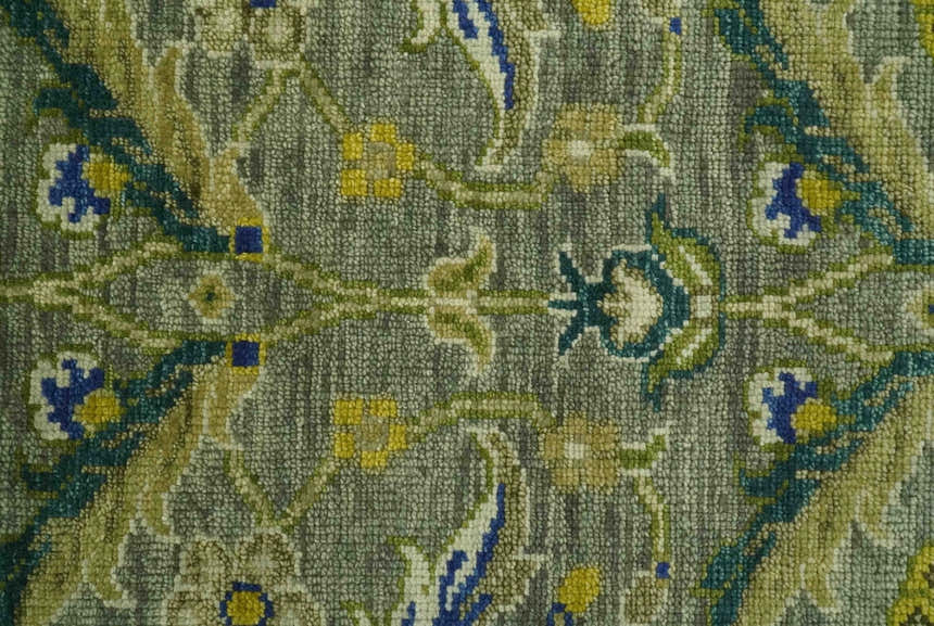 Custom Made Traditional Floral Green and Blue Hand Knotted wool area rug