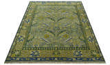 Custom Made Traditional Floral Green and Blue Hand Knotted wool area rug