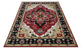 Custom Made Traditional Heriz Maroon, Olive and Black Floral Hand Knotted wool Rug