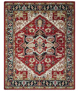 Custom Made Traditional Heriz Rust, Ivory, Black and Beige Hand knotted Medallion Wool Area Rug