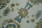 Custom Made Traditional Ivory and Charcoal Hand knotted Oushak Wool Area Rug
