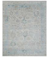 Custom Made Traditional Ivory and Silver Antique Style Oushak Hand knotted Wool Area Rug