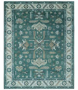 Custom Made Traditional Mamluk Design Teal, Ivory and Brown Hand Knotted wool Area Rug